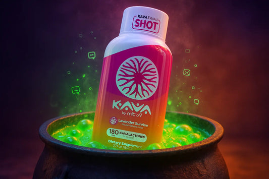 bubbling cauldron with glowing green potion Kava Shot Halloween night
