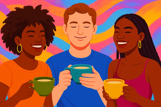 Three Friends Drinking Kava Relaxing and Laughing