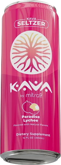 Strawberry Watermelon Kava Seltzer can standing upright with bright orange citrus imagery